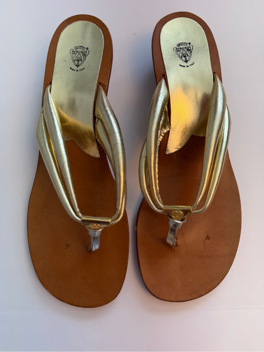 Gucci Vintage Gold Leather Sandals, Size 37